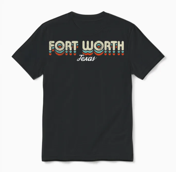 Retro Fort Worth Texas Unisex T-Shirt - Black
