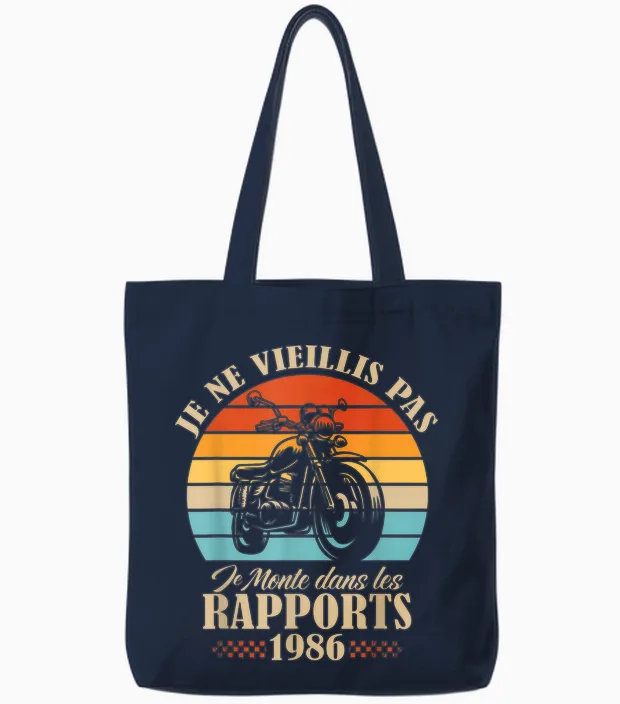 Je Ne Vieillis Pas Anniversaire 40 Ans Drôle 1986 Moto Tote Bags in Navy