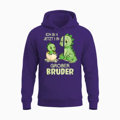 Children's Dino Siblings Baby T-Shirt with German Text "ich Bin Jetzt Ein Großer Bruder" [, Black, S Unisex Hoodie - Purple