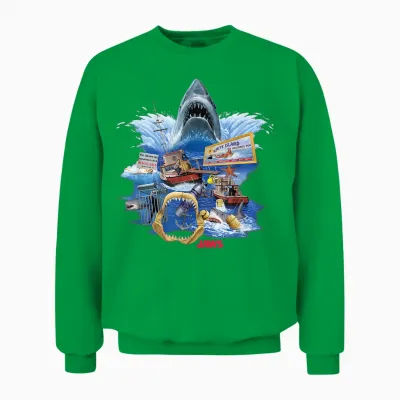 Jaws Poster Collage T-Shirt, Small, Black Unisex Sweatshirt - Irish Green