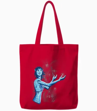 Avatar: Fire and Ash Kiri Surrounded by Woodsprites Tote Bags - Red