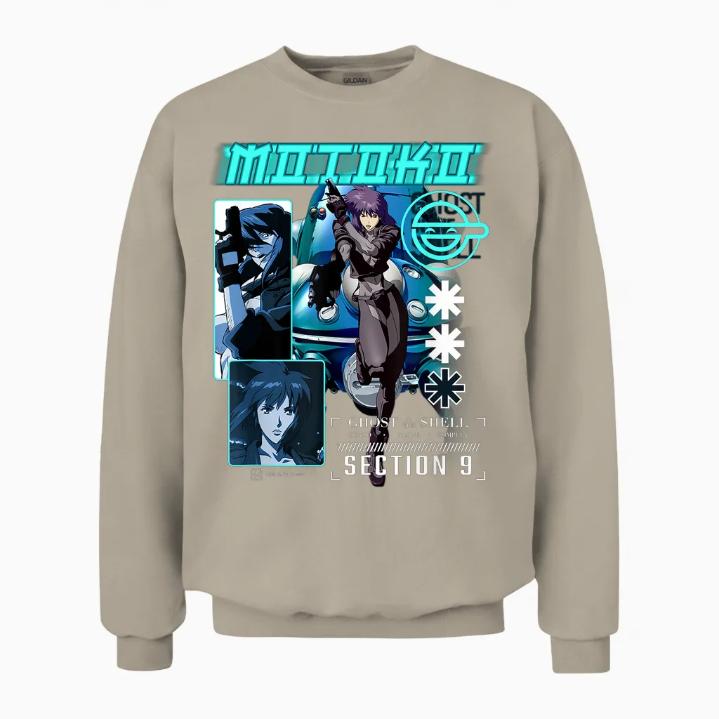 Ghost in the Shell Stand Alone Complex Section 9 Motoko Shot T-Shirt, Black, S Unisex Sweatshirt in Sand