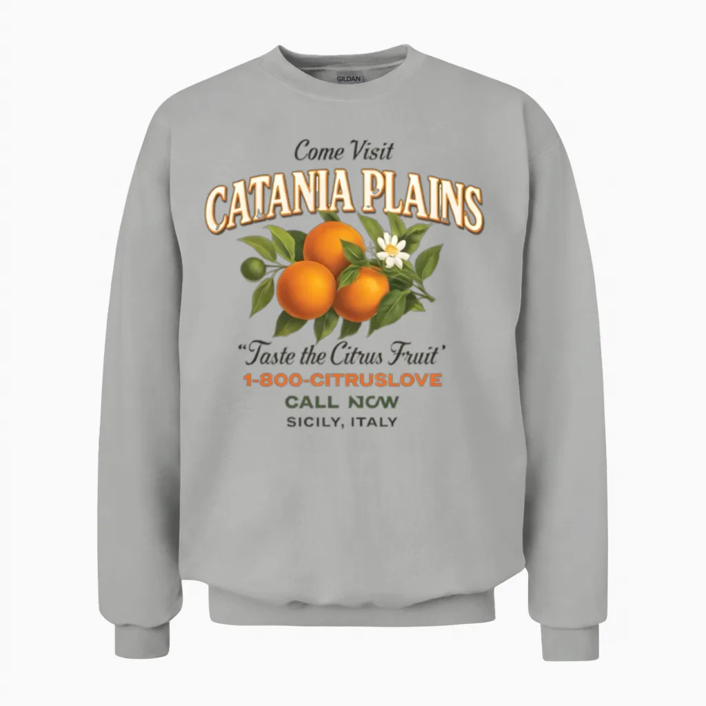 Vintage Catania Plains Citrus Fruit Travel Unisex Sweatshirt in Ash