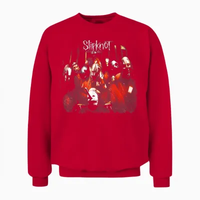 Slipknot Official Self Titled T-Shirt - Men's Black Small Crew Neck Short Sleeve Unisex Sweatshirt - Red