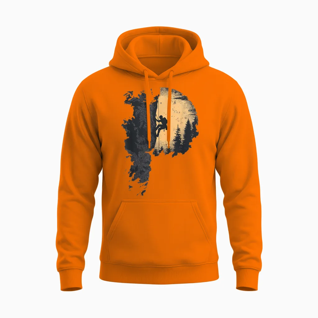 Climbing T-Shirt Mountain Climber Bouldern Gift Mountain T-Shirt, Black, S Unisex Hoodie in Safety Orange