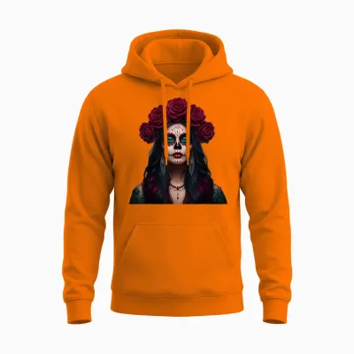Dia -De-Los Muertos Graphic Funny Mexican Mickey Skulls T-Shirt, Black, S Unisex Hoodie - Safety Orange