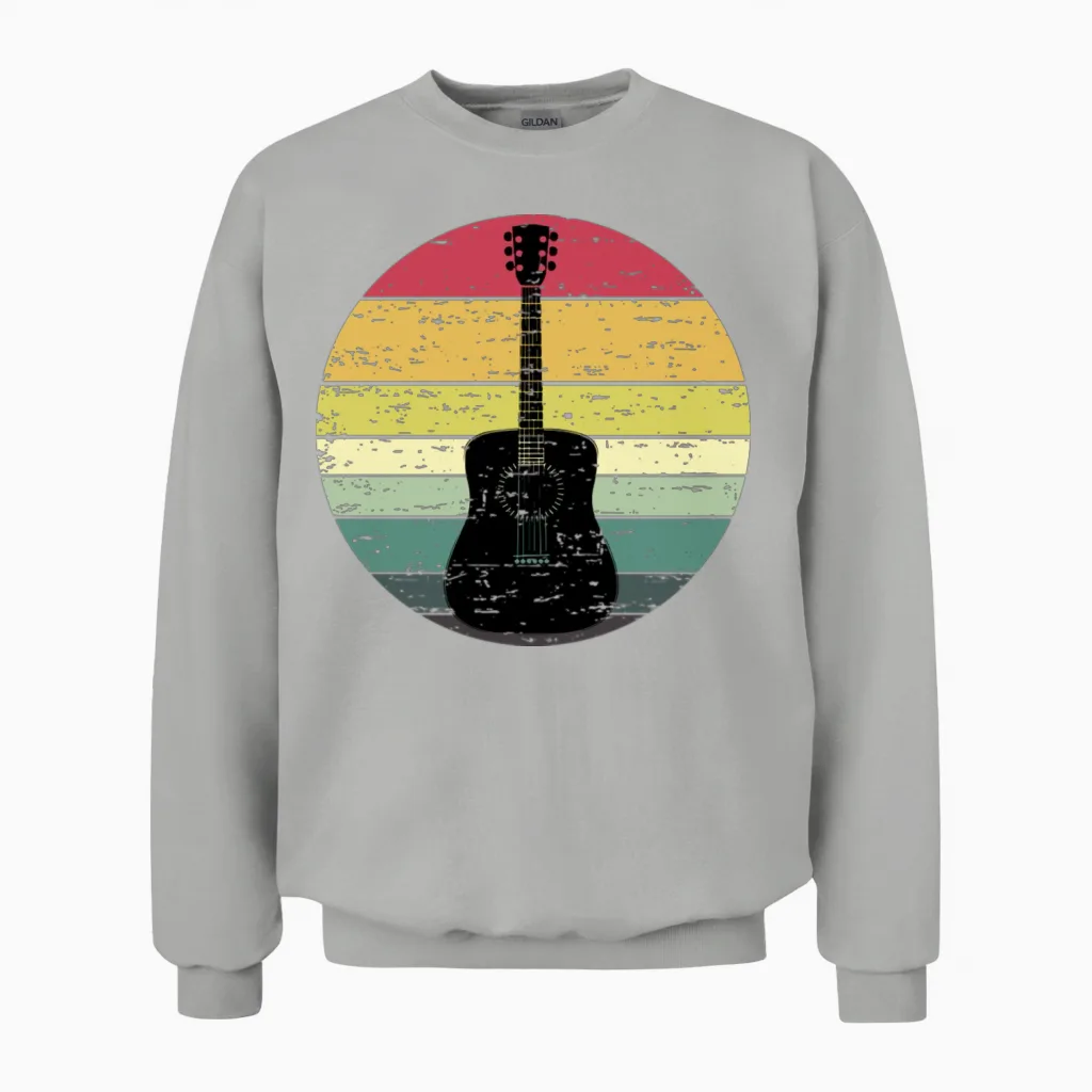 Retro Sunset Guitar Distressed Retro Rainbow Unisex Sweatshirt in Ash