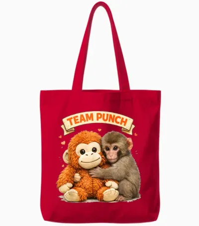 Cute Monkey Punch Panchi Kun Japan Baby Monkey Team Punch Tote Bags - Red