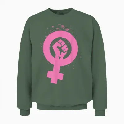 Retro Vintage Feminism Symbol Design, 70s 80s 90s Feminist Unisex Sweatshirt - Military Green