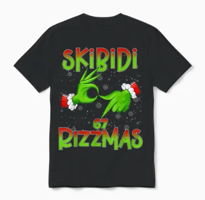 6 7 Christmas Skibidi Rizzmas 67 Meme Gen Alpha Slang Xmas Unisex T-Shirt - Black