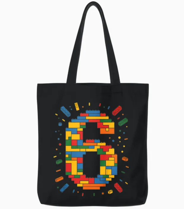 Ich Bin 6 Bausteine Geburtstag Klemmbausteine 6. Geburtstag Tote Bags in Black