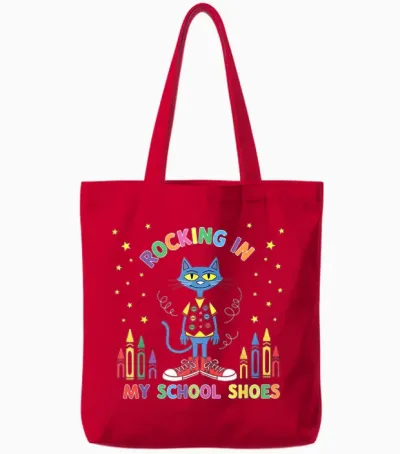Cat Rocking in My School Shoes Funny Back to School Tote Bags - Red