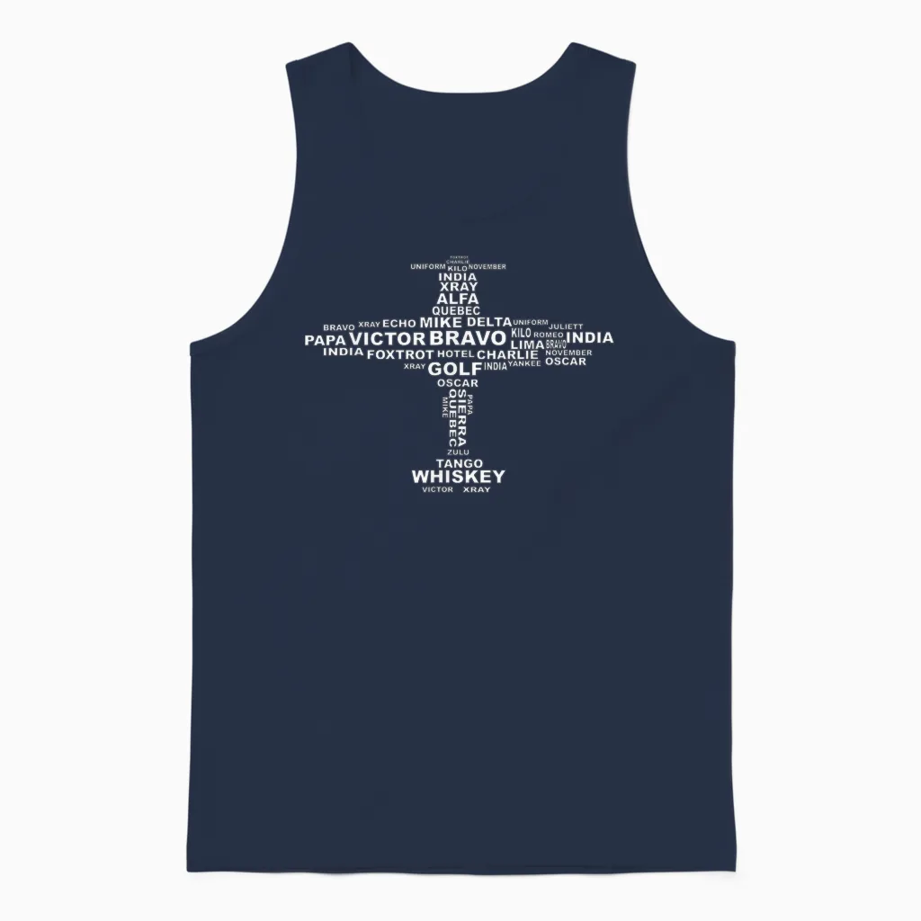 Full Phonetic Alphabet Shirt | Cute Plane Letters Tee Gift Unisex Tank Top in Navy