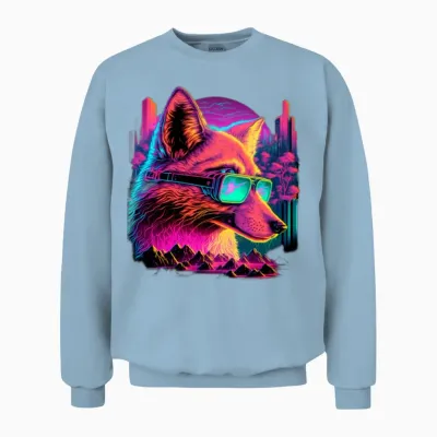 Retro Futuristic Synthwave Fox Unisex Sweatshirt - Light Blue