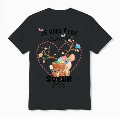Child Pregnancy Announcement | Je Vais Etre Grande Soeur 2026 Unisex T-Shirt - Black