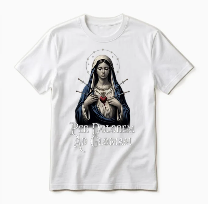 Mater Dolorosa Our Lady of Sorrows Jungfrau Maria Katholisch Langarmshirt Unisex T-Shirt in White