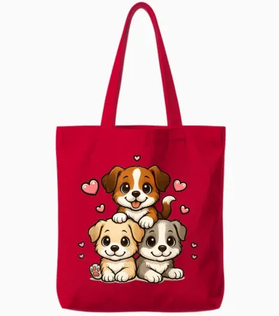 Cute Kawaii Puppies Neko Funny Dog Lover Gift Women Girls Tote Bags - Red