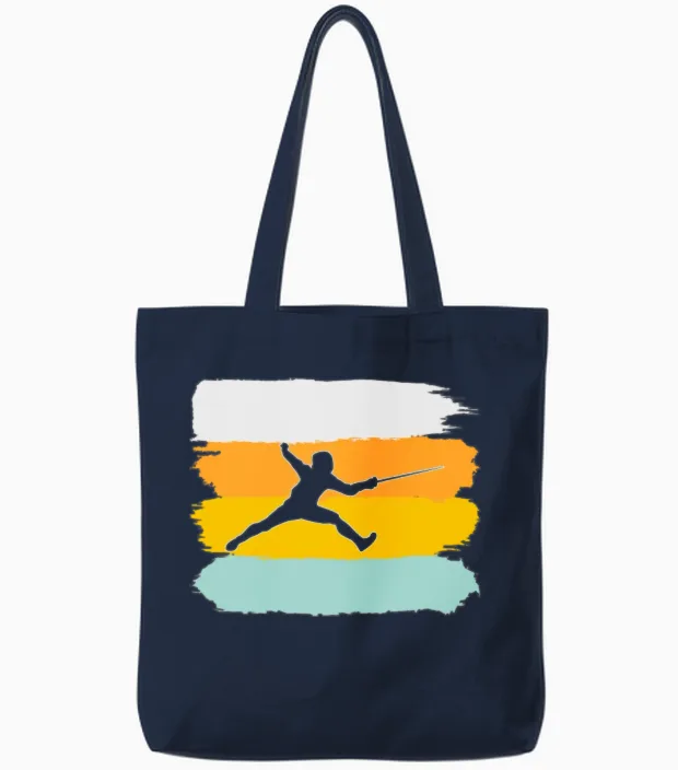 Fencing Retro Tote Bags in Navy