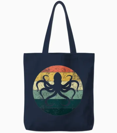 Retro Octopus Tote Bags - Navy