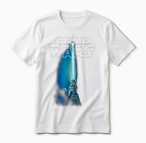 Star Wars Lightsaber T-Shirt, Black Unisex T-Shirt - White