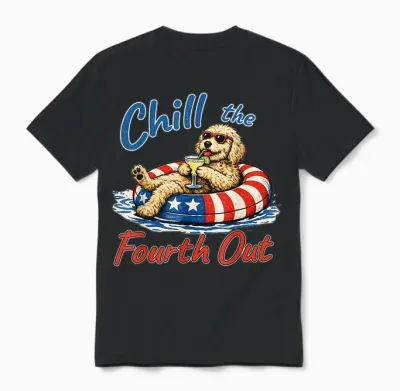 Chill the Fourth Out Funny Goldendoodle Dog Lover Unisex T-Shirt - Black