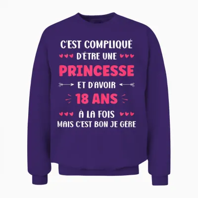 Girl 18 Years Funny Princess Birthday Teen 18 Years T-Shirt, Black, Female X-Small Unisex Sweatshirt - Purple