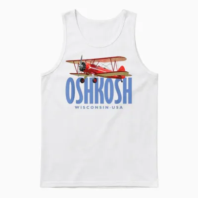 Oshkosh Wisconsin Biplane Vintage Design Unisex Tank Top - White