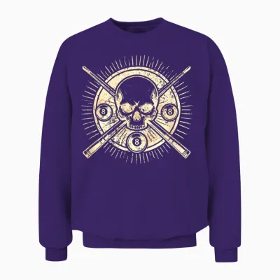 Pool Table Snooker Billiards T-Shirt Game, Black, S Unisex Sweatshirt - Purple
