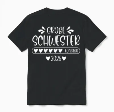 Big Sister 2026 Loading Pregnancy Announcement T-Shirt, Black Unisex T-Shirt - Black