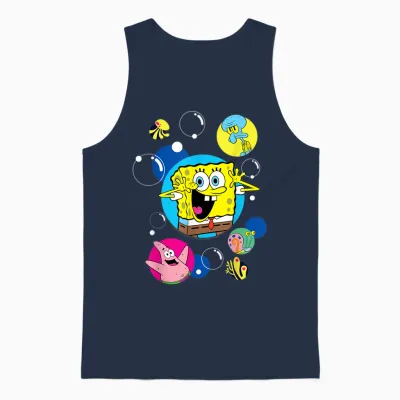 Spongebob Squarepants and Co in Bubbles T-Shirt, Black, S Unisex Tank Top - Navy