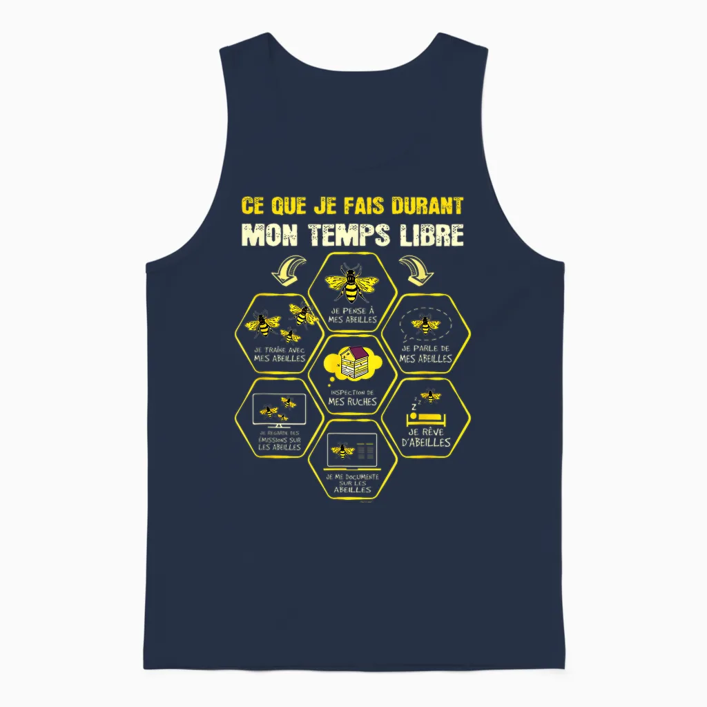 Free Time Beekeeper Nest Bees Activities Beekeeping T-Shirt, Black, S Unisex Tank Top in Navy