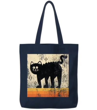 Vintage Style Retro Cat Tote Bags - Navy