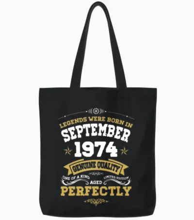 Vintage Aged to Perfection September 1974 Tote Bags - Black