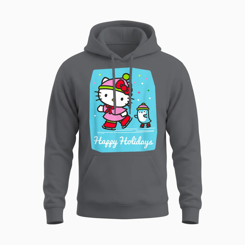 Hello Kitty Happy Holiday Ice Skating Unisex Hoodie in Charcoal