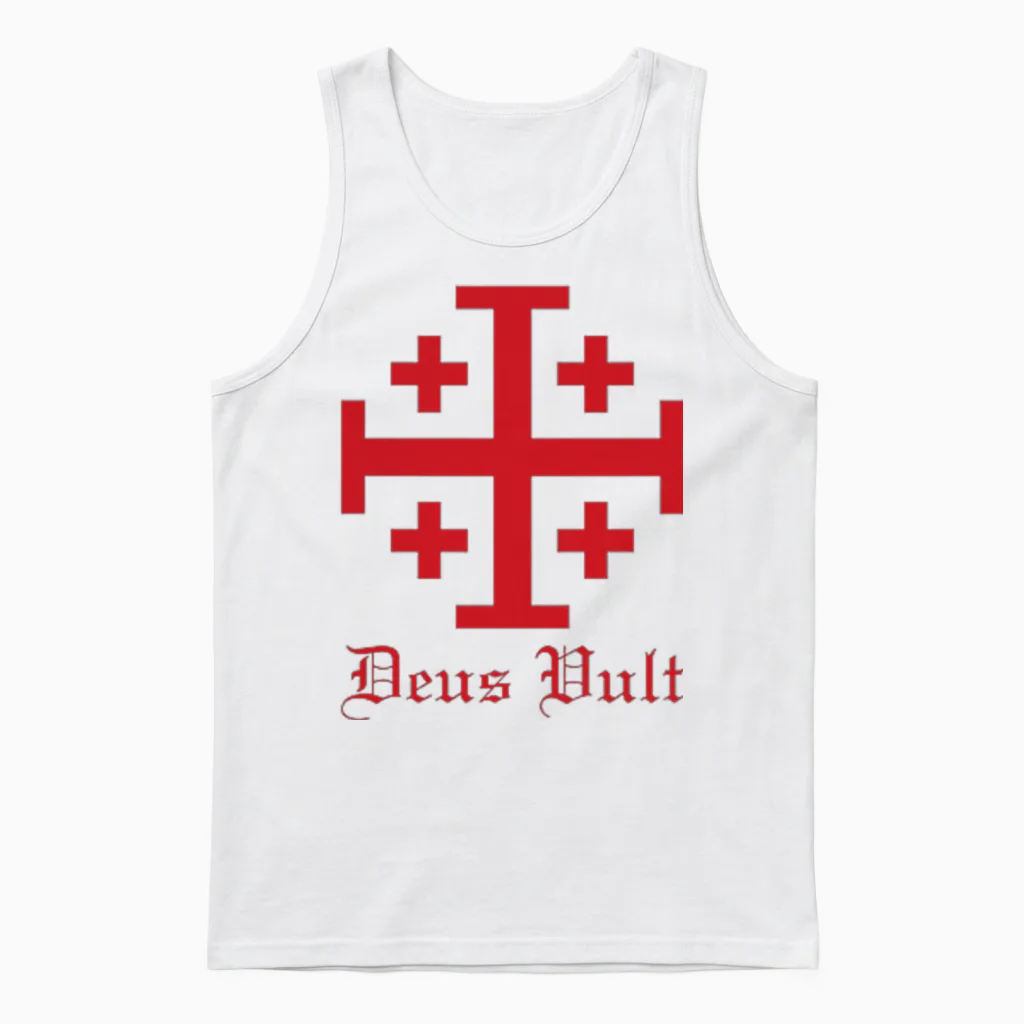 Deus Vult Jerusalem Cross Order of the Holy Sepulchre Knight Unisex Tank Top in White