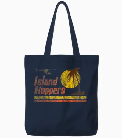 Magnum Island Hoppers Retro Sunset in Pi T-Shirt, Black Tote Bags - Navy