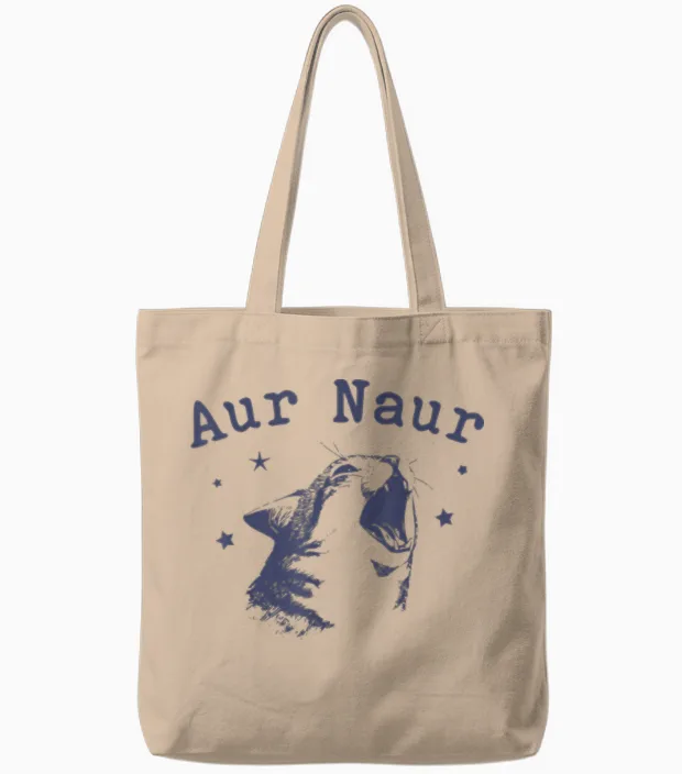 Aur Naur Funny Cat Meme Internet Slang Lover Cat Tote Bags in Natural
