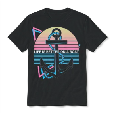Funny Boating Retro Unisex T-Shirt - Black