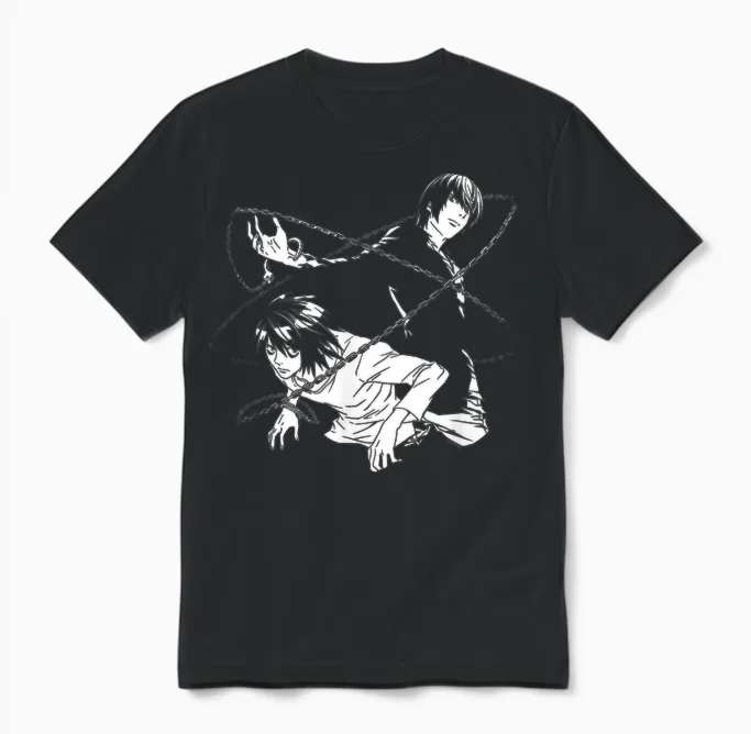 Death Note Light and L Chains Anime Unisex T-Shirt in Black