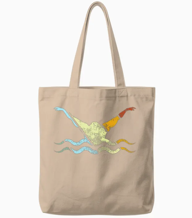 Swimming Retro Tote Bags in Natural