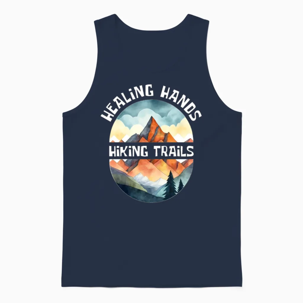 Healing Hands, Hiking Trails Unisex Tank Top in Navy