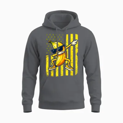 Graphic Banana Retro American Flag Dabbing Banana Lover Unisex Hoodie - Charcoal