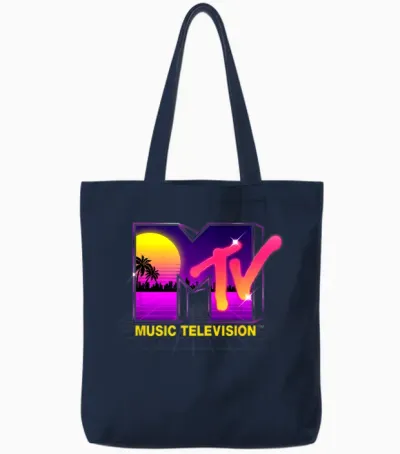 Mademark X Mtv - Mtv Retrowave Sunset Synthwave Cyberpunk Vaporwave 80s Mtv Tote Bags - Navy