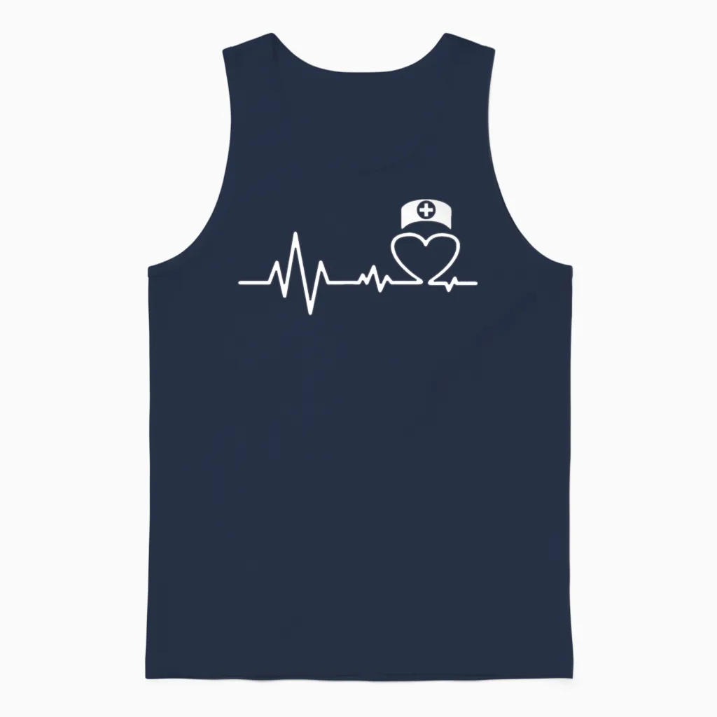Nurse Heartbeat Nurses Gift Unisex Tank Top in Navy