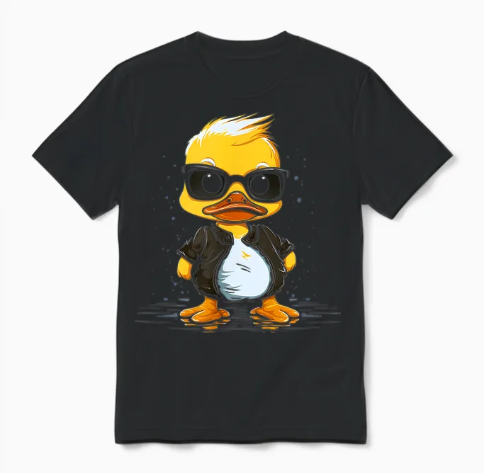 Kleine Gelbe Ente Mit Sonnenbrille/lustiges 80er Jahre Enten Unisex T-Shirt in Black