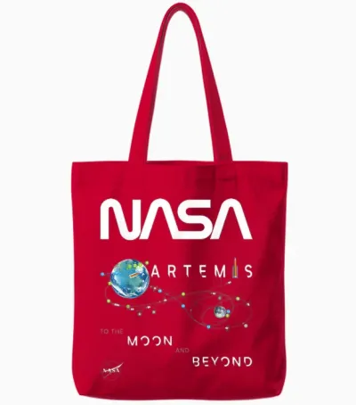 Nasa Artemis 1 Mission Exploration Insignia Worm Logo T-Shirt, Black, S Tote Bags - Red