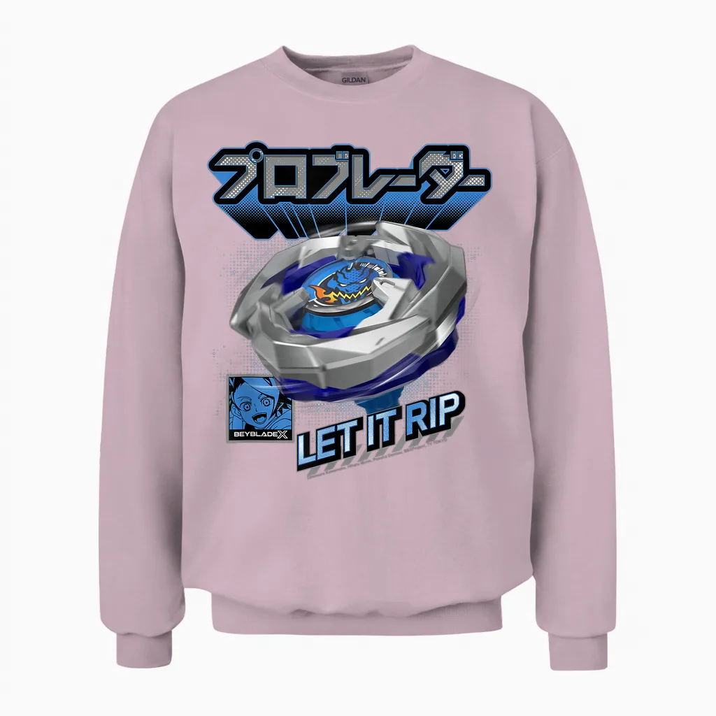 Beyblade X Pro Blader Jaxon Let It Rip Unisex Sweatshirt in Light Pink