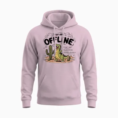 You Are Offline | Funny Dinosaur Unisex Hoodie - Light Pink