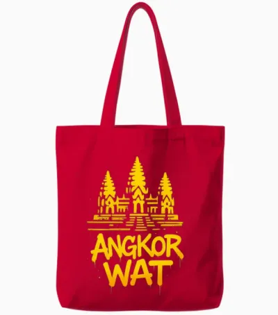Angkor Wat Cambodge Temple Art Manche Longue Tote Bags - Red
