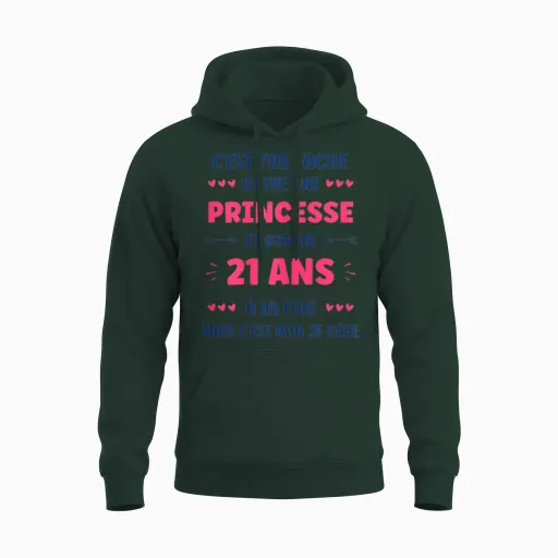Funny Girl 21 Years Funny Princess Birthday 21 Years T-Shirt, White, Female X-Small Unisex Hoodie - Forest